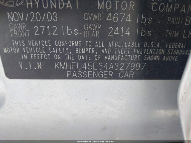 Продаж на аукціоні авто 2004 Hyundai Xg350 L, vin: KMHFU45E34A327997, номер лоту: 45317835