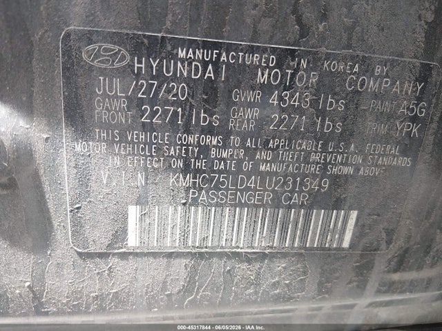 Aukcja sprzedaży 2020 Hyundai Ioniq Plug-in Hybrid Sel, vin: KMHC75LD4LU231349, numer aukcji: 45317844