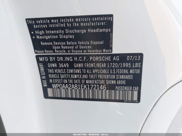 Porsche Cayman 2014 WP0AA2A81EK172146 Image 9