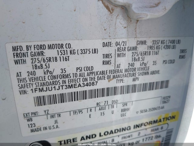 1FMJU1JT3MEA34087 Ford Expedition Xlt