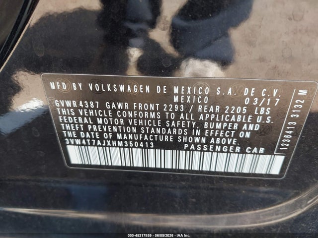 Aukcja sprzedaży 2017 Volkswagen Jetta Gli, vin: 3VW4T7AJXHM350413, numer aukcji: 45317859