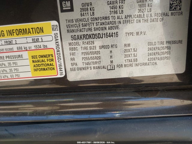 2013 Buick Enclave Premium მანქანა იყიდება აუქციონზე, vin: 5GAKRDKD5DJ164416, აუქციონის ნომერი: 45317861