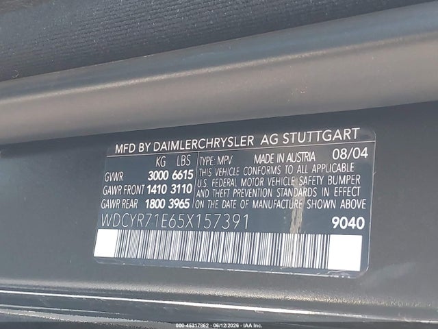 45317862 :رقم المزاد ، WDCYR71E65X157391 vin ، 2005 Mercedes-benz G 55 Amg 4matic/grand Edition 4matic مزاد بيع