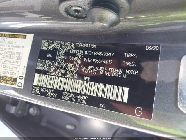 Toyota 4runner Sr5 Premium 2020 JTEBU5JR1L5807590 Image 9