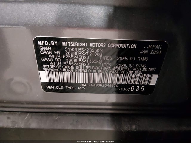 Продажа на аукционе авто 2024 Mitsubishi Outlander Se 2.5 S-awc, vin: JA4J4VA80RZ046179, номер лота: 45317894