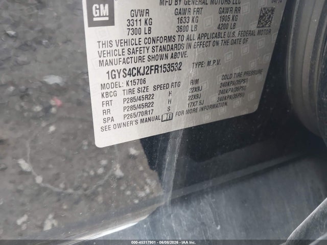45317901 :رقم المزاد ، 1GYS4CKJ2FR153532 vin ، 2015 Cadillac Escalade Premium مزاد بيع