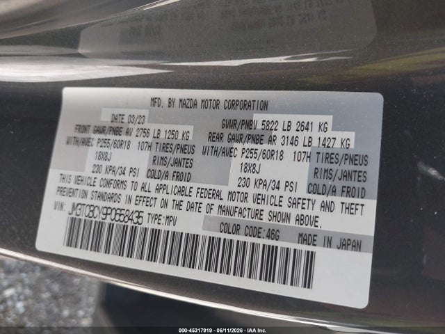Aukcja sprzedaży 2023 Mazda Cx-9 Touring, vin: JM3TCBCY9P0658435, numer aukcji: 45317919