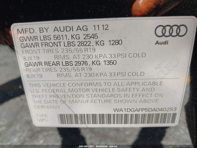 Продажа на аукционе авто 2013 Audi Q5 3.0t Premium Plus, vin: WA1DGAFP5DA040253, номер лота: 45317927