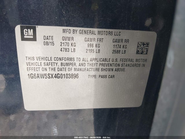 Продажа на аукционе авто 2016 Cadillac Cts Standard, vin: 1G6AW5SX4G0103896, номер лота: 45317942