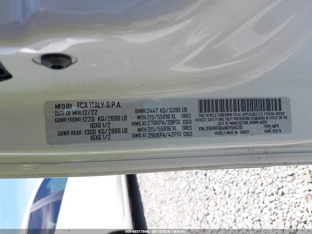 45317946 :رقم المزاد ، ZFBHRFAB4N6Y59420 vin ، 2022 Ram Promaster City Cargo Van مزاد بيع