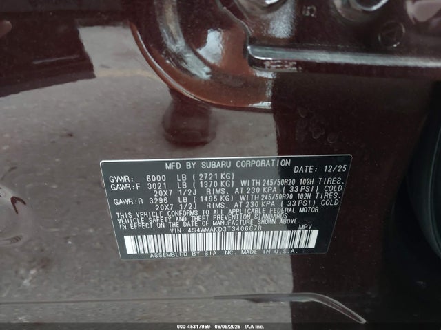 Продаж на аукціоні авто 2026 Subaru Ascent Touring 7-passenger, vin: 4S4WMAKD3T3406678, номер лоту: 45317959