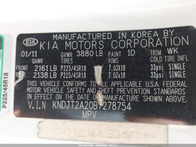 Aukcja sprzedaży 2011 Kia Soul +, vin: KNDJT2A20B7278754, numer aukcji: 45317969