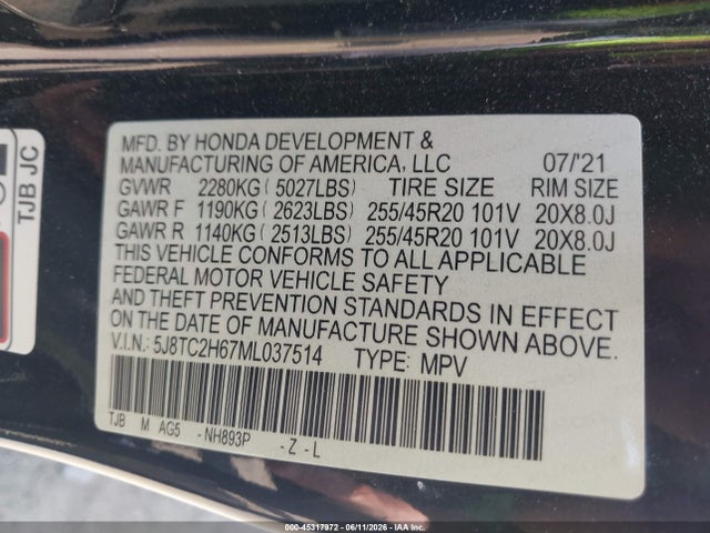 Продаж на аукціоні авто 2021 Acura Rdx A-spec Package, vin: 5J8TC2H67ML037514, номер лоту: 45317972