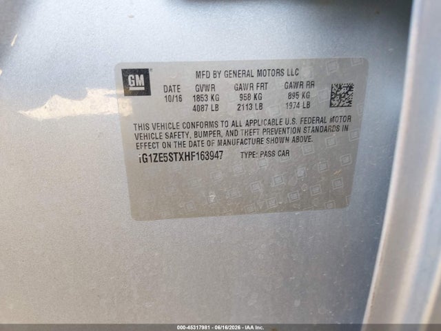1G1ZE5STXHF163947 Chevrolet MALIBU 1LT