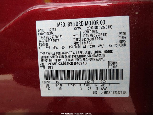Ford EDGE SEL 2019 2FMPK3J94KBB46910 Image 9