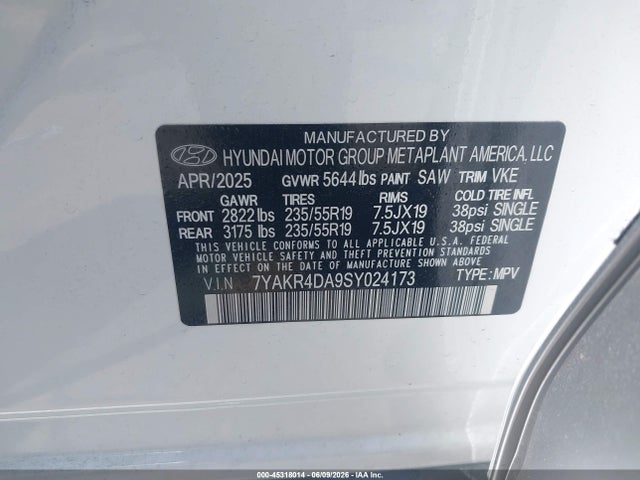 Aukcja sprzedaży 2025 Hyundai Ioniq 5 Limited, vin: 7YAKR4DA9SY024173, numer aukcji: 45318014