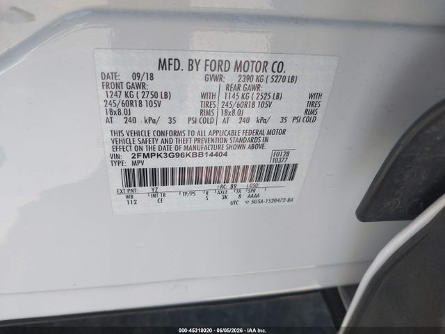 Aukcja sprzedaży 2019 Ford Edge Se, vin: 2FMPK3G96KBB14404, numer aukcji: 45318020