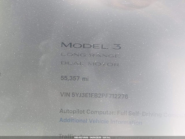 Aukcja sprzedaży 2023 Tesla Model 3 Long Range Dual Motor All-wheel Drive, vin: 5YJ3E1EB2PF712276, numer aukcji: 45318058