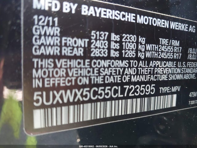Продаж на аукціоні авто 2012 Bmw X3 Xdrive28i, vin: 5UXWX5C55CL723595, номер лоту: 45318082