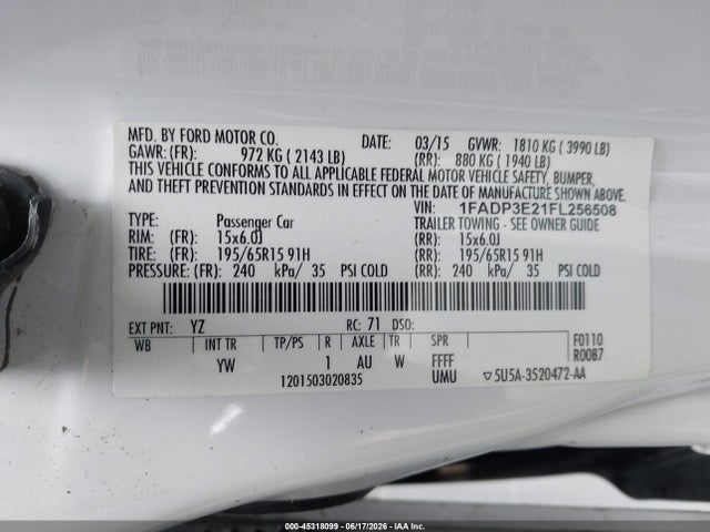 Ford FOCUS S 2015 1FADP3E21FL256508 Image 9