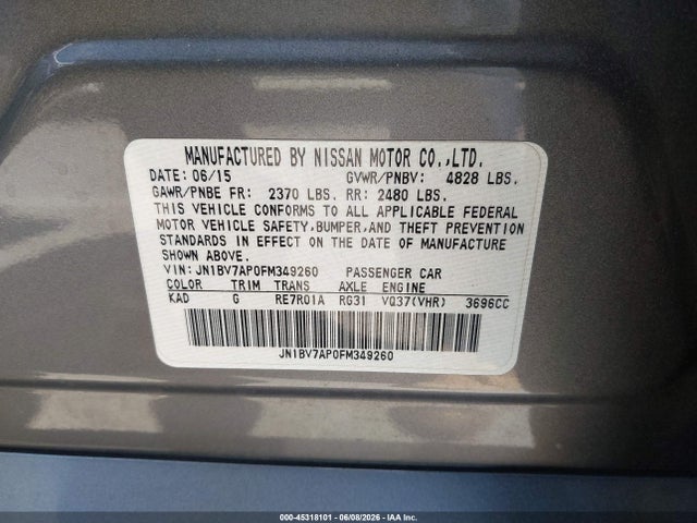 JN1BV7AP0FM349260 Infiniti Q50 Premium