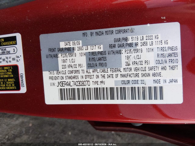 Aukcja sprzedaży 2010 Mazda Cx-7 S Grand Touring, vin: JM3ER4WL7A0308070, numer aukcji: 45318112