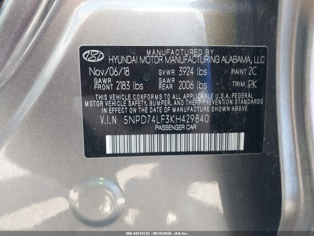 Hyundai ELANTRA SE 2019 5NPD74LF3KH429840 Image 9