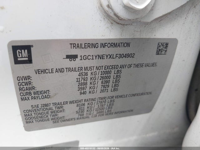 Продаж на аукціоні авто 2020 Chevrolet Silverado 2500hd 4wd  Standard Bed Lt, vin: 1GC1YNEYXLF304902, номер лоту: 45318132