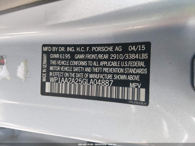Porsche Cayenne 2016 WP1AA2A25GLA04887 Image 9