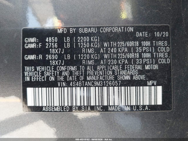 Subaru Outback Limited 2021 4S4BTANC9M3126057 Image 9