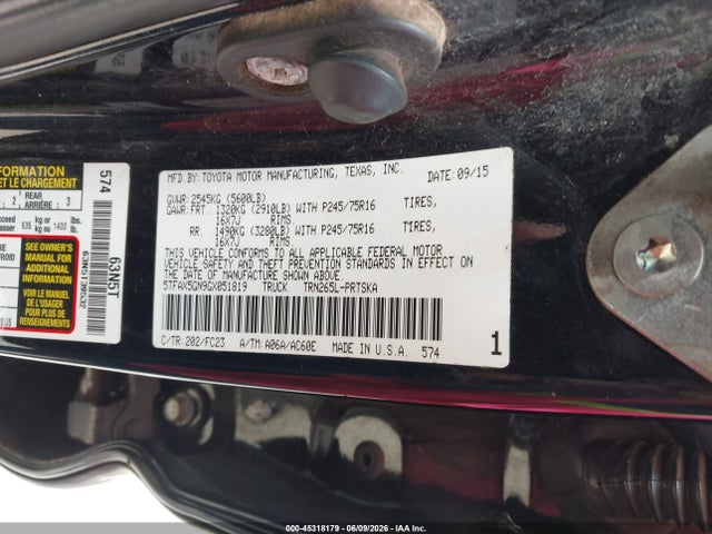 5TFAX5GN9GX051819 Toyota Tacoma Sr5