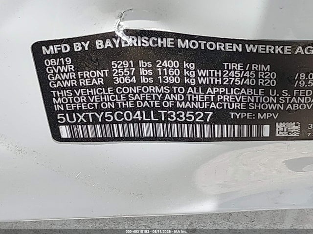 Aukcja sprzedaży 2020 Bmw X3 Xdrive30i, vin: 5UXTY5C04LLT33527, numer aukcji: 45318193