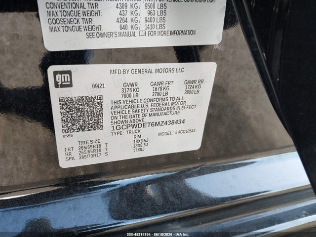 1GCPWDET6MZ438434 Chevrolet Silverado 1500 2wd Short Bed Rst