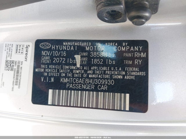 Hyundai Veloster Turbo 2017 KMHTC6AE8HU309930 Image 9