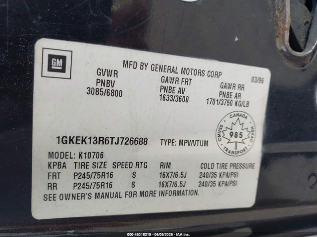 Aukcja sprzedaży 1996 Gmc Yukon, vin: 1GKEK13R6TJ726688, numer aukcji: 45318219