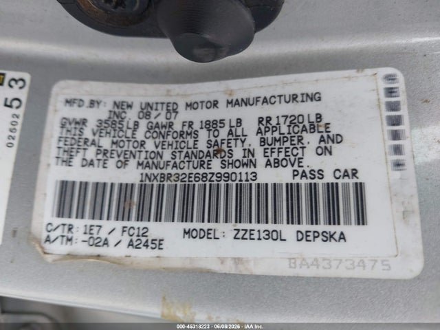 Aukcja sprzedaży 2008 Toyota Corolla S, vin: 1NXBR32E68Z990113, numer aukcji: 45318223