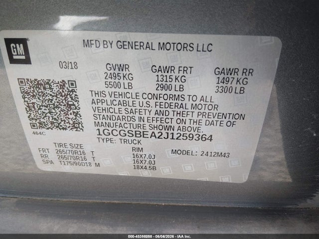 Chevrolet Colorado Wt 2018 1GCGSBEA2J1259364 Image 9