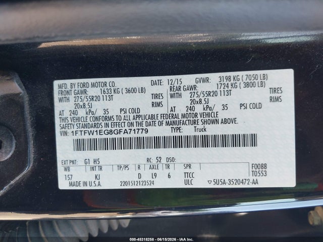 Aukcja sprzedaży 2016 Ford F-150 King Ranch, vin: 1FTFW1EG8GFA71779, numer aukcji: 45318258