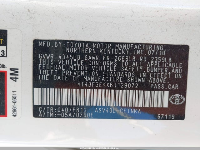 Продажа на аукционе авто 2011 Toyota Camry Le, vin: 4T4BF3EKXBR129072, номер лота: 45318264