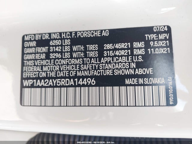 45318265 :رقم المزاد ، WP1AA2AY5RDA14496 vin ، 2024 Porsche Cayenne مزاد بيع