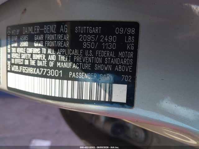 Продаж на аукціоні авто 1999 Mercedes-benz E 320, vin: WDBJF65H8XA773001, номер лоту: 45318303
