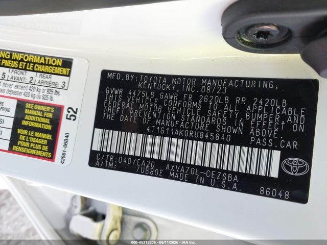 4T1G11AK0RU845840 Toyota CAMRY SE