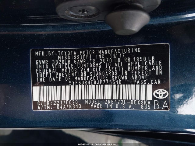 Toyota COROLLA SE 2018 5YFBURHE8JP775610 Image 9