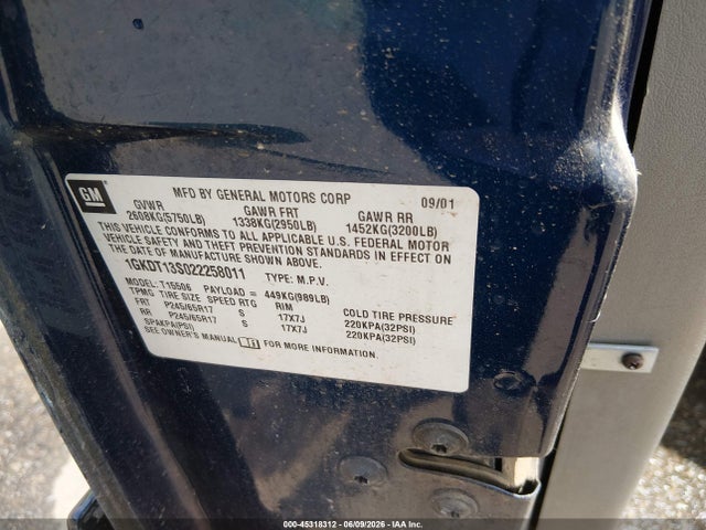 Aukcja sprzedaży 2002 Gmc Envoy Slt, vin: 1GKDT13S022258011, numer aukcji: 45318312