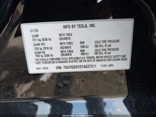 2026 Tesla Model Y All-wheel Drive/long Range Launch Series/premium All-wheel Drive მანქანა იყიდება აუქციონზე, vin: 7SAYGDEE0TA637311, აუქციონის ნომერი: 45318320