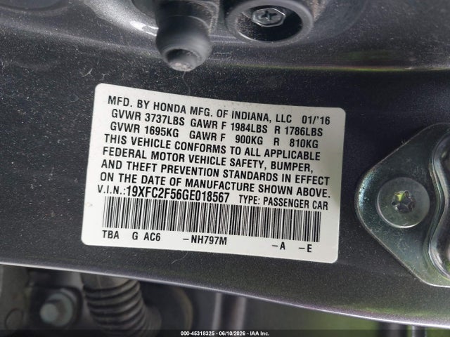 Honda Civic Lx 2016 19XFC2F56GE018567 Image 9