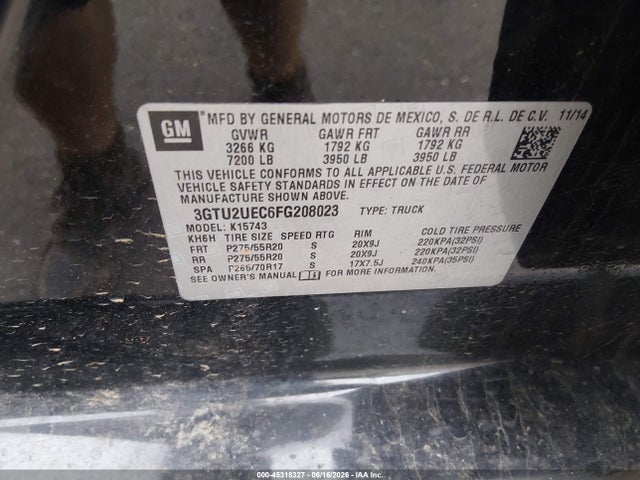 Aukcja sprzedaży 2015 Gmc Sierra 1500 Sle, vin: 3GTU2UEC6FG208023, numer aukcji: 45318327
