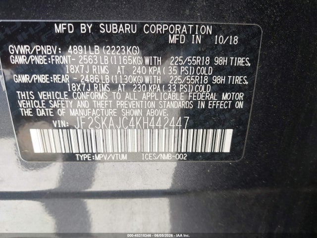 Aukcja sprzedaży 2019 Subaru Forester Sport, vin: JF2SKAJC4KH442447, numer aukcji: 45318346