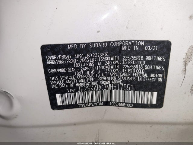 JF2SKARC3MH517551 Subaru Forester Sport