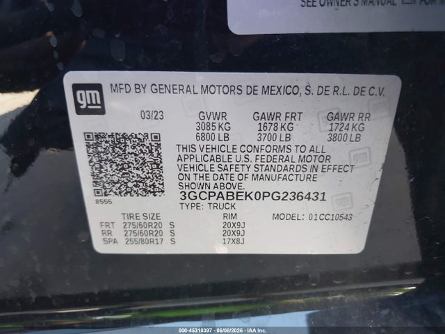 3GCPABEK0PG236431 Chevrolet Silverado 1500 2wd Short Bed Custom